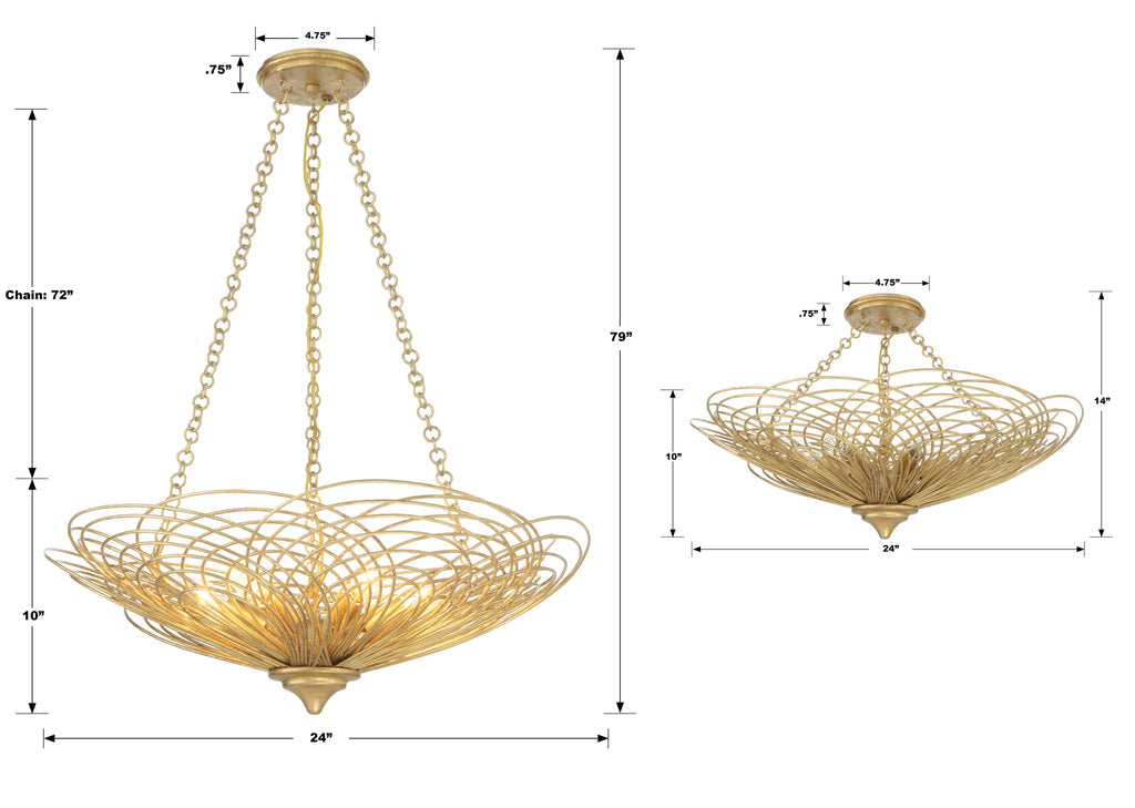 Doral 6 Light Renaissance Gold Semi Flush Mount Semi Flush Crystorama