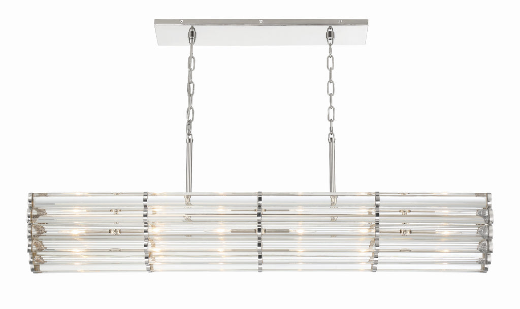 Libby Langdon Elliot 6 Light Polished Nickel Linear Chandelier Chandelier Crystorama