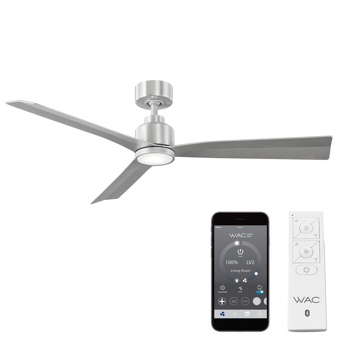 Clean 3-Blade LED Smart Ceiling Fan Ceiling Fan WAC Lighting