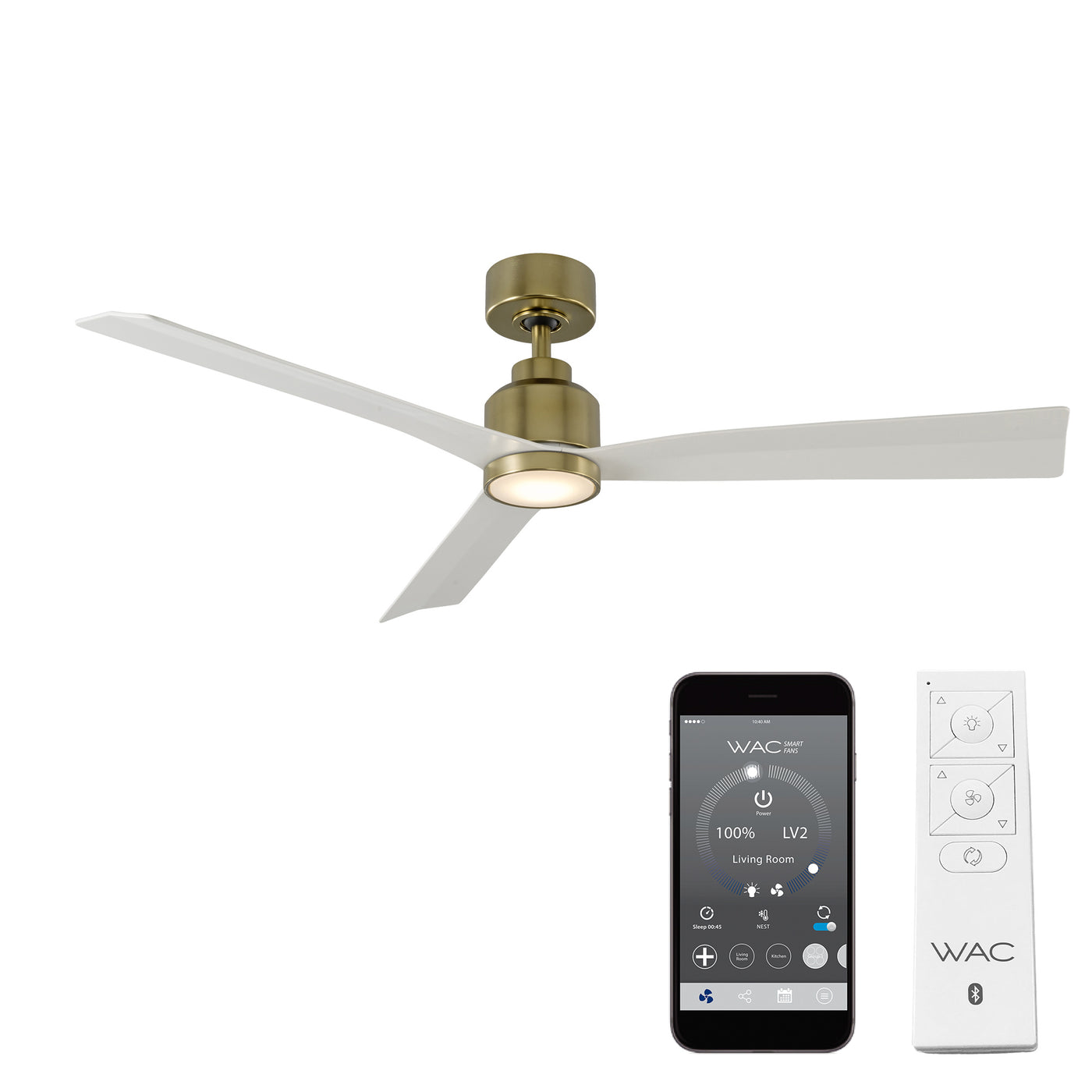 Clean 3-Blade LED Smart Ceiling Fan Ceiling Fan WAC Lighting