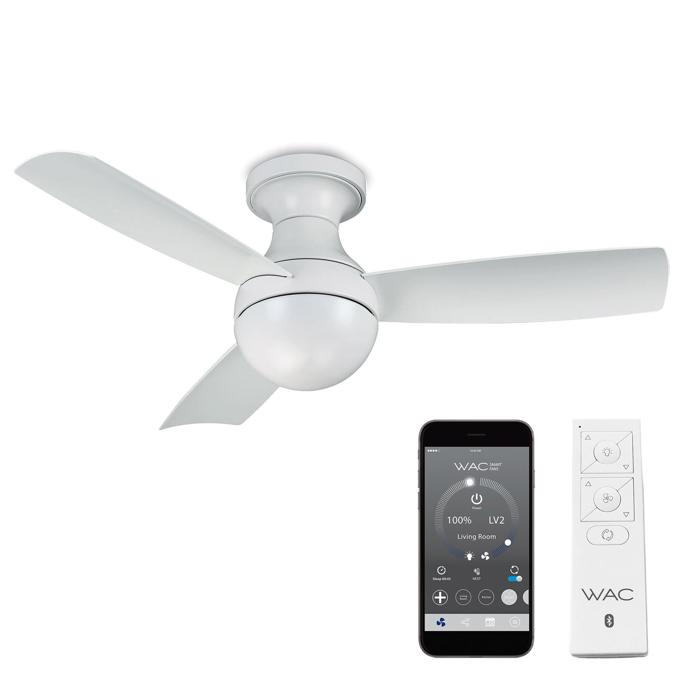 Orb 3-Blade Smart Flush Mount Ceiling Fan Ceiling Fan WAC Lighting