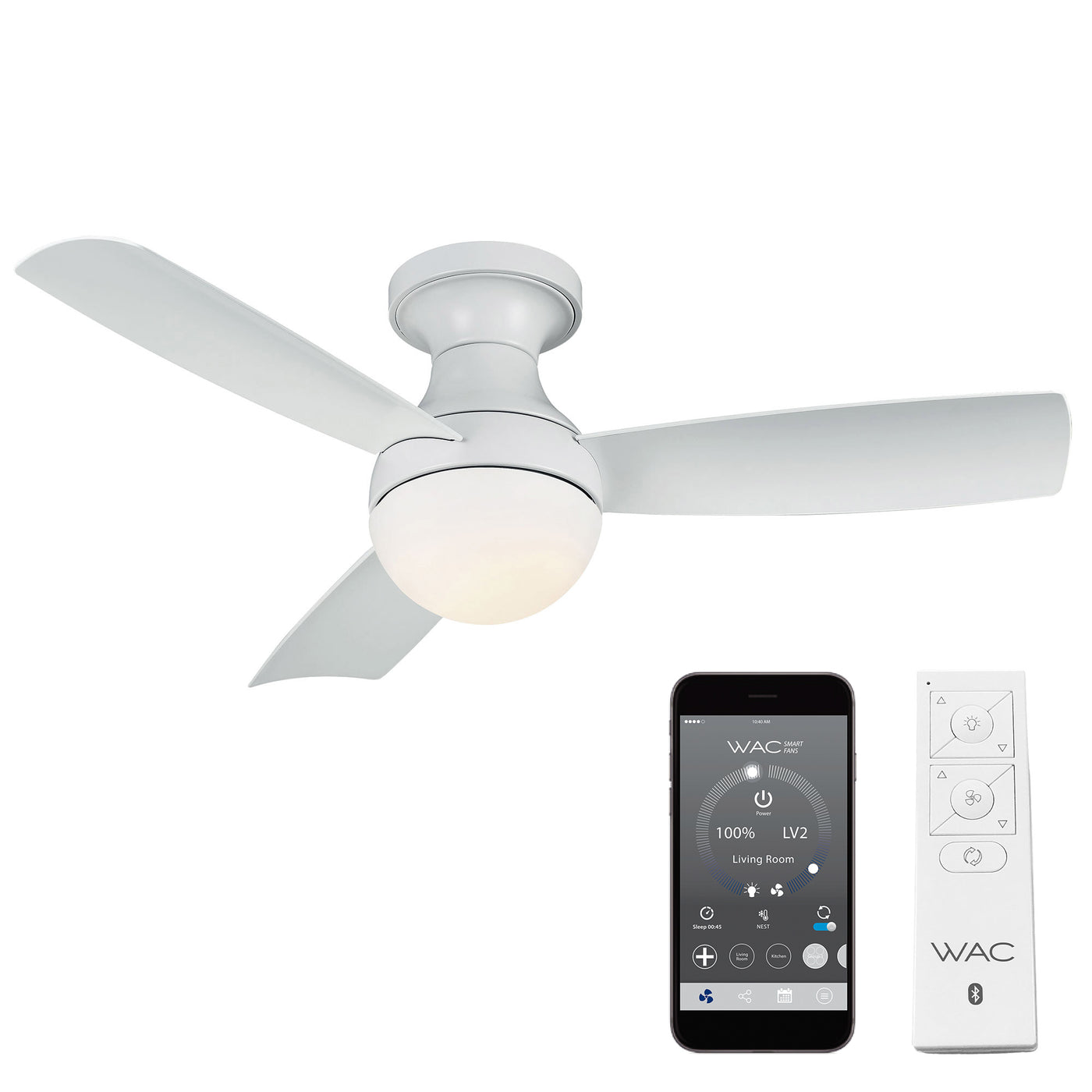 Orb 3-Blade Smart Flush Mount Ceiling Fan Ceiling Fan WAC Lighting