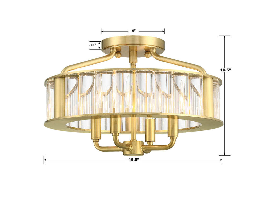 Libby Langdon Farris 4 Light Aged Brass Semi Flush Mount Semi Flush Crystorama