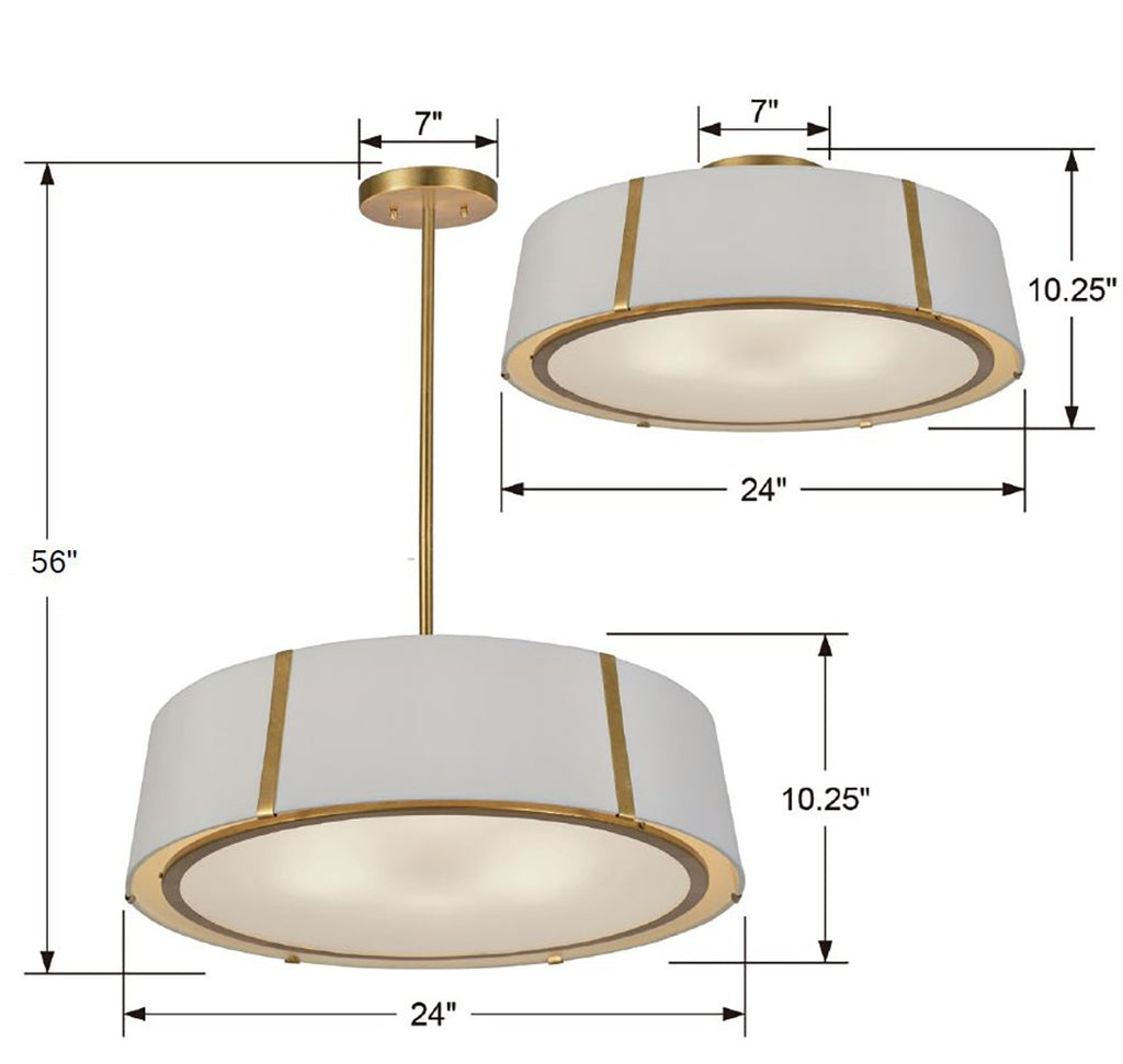 Fulton 6 Light Antique Gold Semi Flush Mount Semi Flush Crystorama