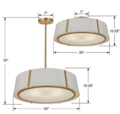 Fulton 6 Light Antique Gold Semi Flush Mount Semi Flush Crystorama