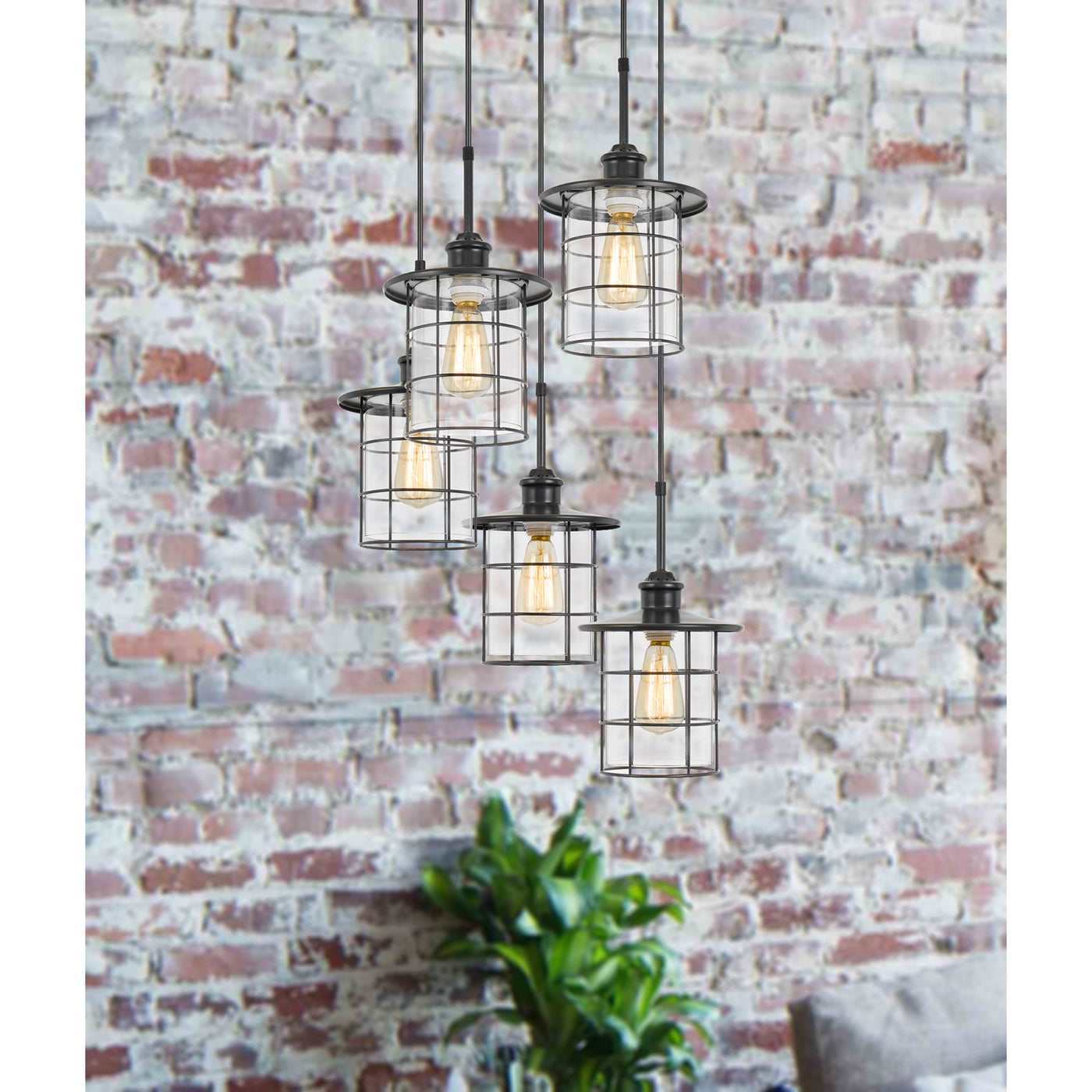 60W X 5 SILVERTON METAL/GLASS PENDANT FIXTURE (EDISON BULBS INCLUDED) Pendant Cal Lighting