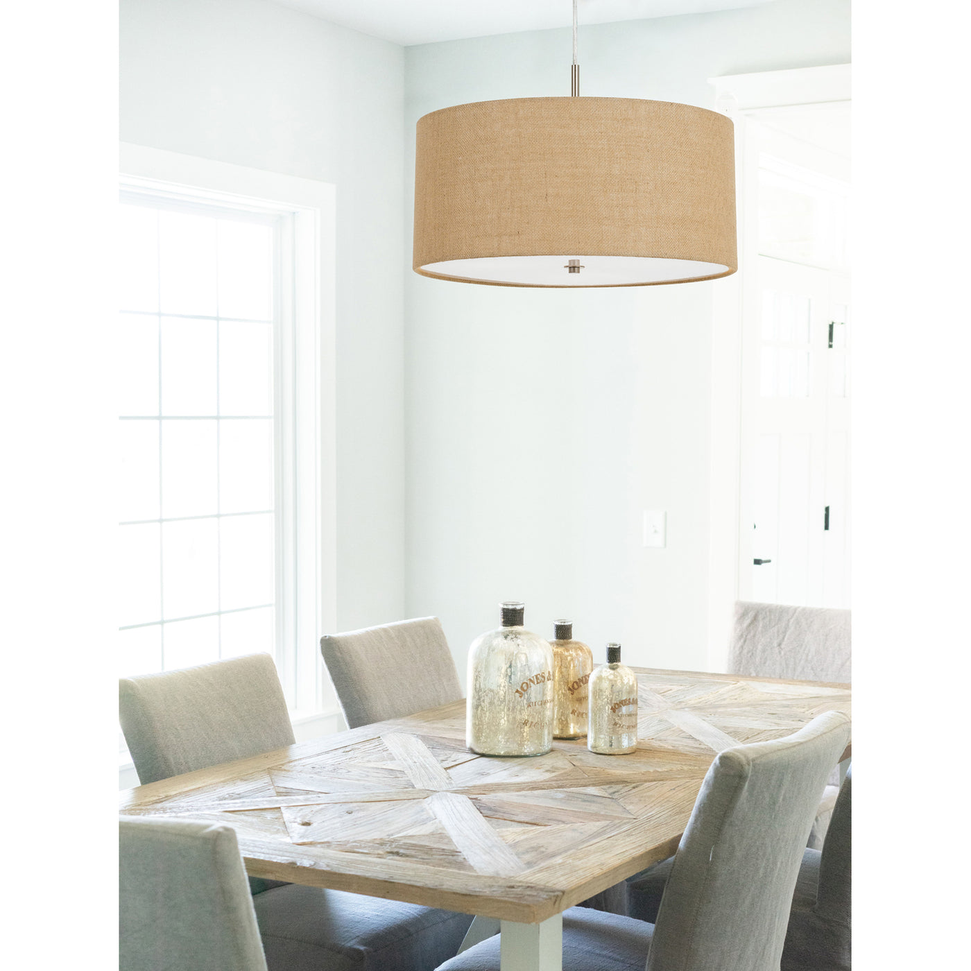 60W X 3 ADDISON BURLAP DRUM PENDANT Pendant Cal Lighting