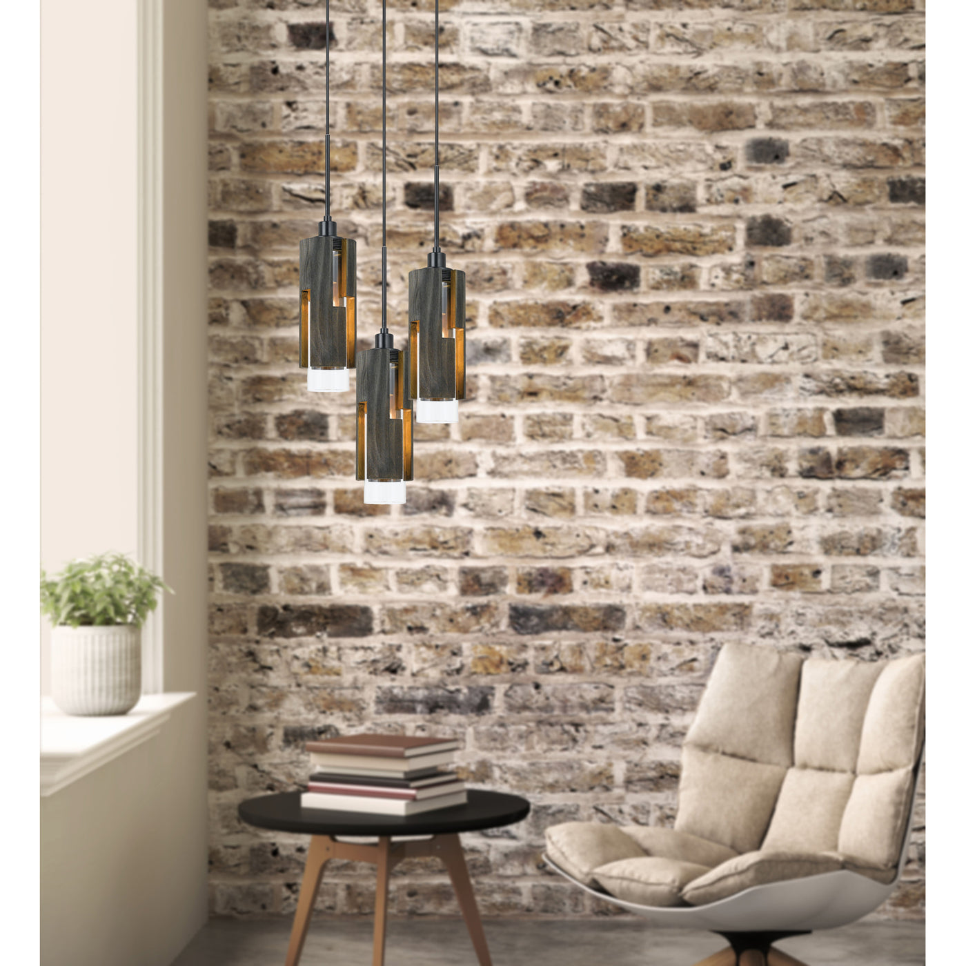 60W X 3 REGGIO WOOD PENDANT GLASS FIXTURE (EDISON BULBS NOT INCLUDED) Chandelier Cal Lighting