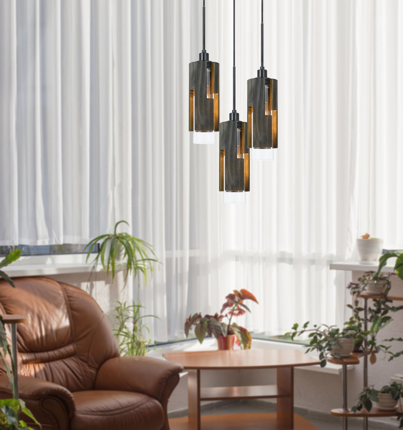 60W X 3 REGGIO WOOD PENDANT GLASS FIXTURE (EDISON BULBS NOT INCLUDED) Chandelier Cal Lighting