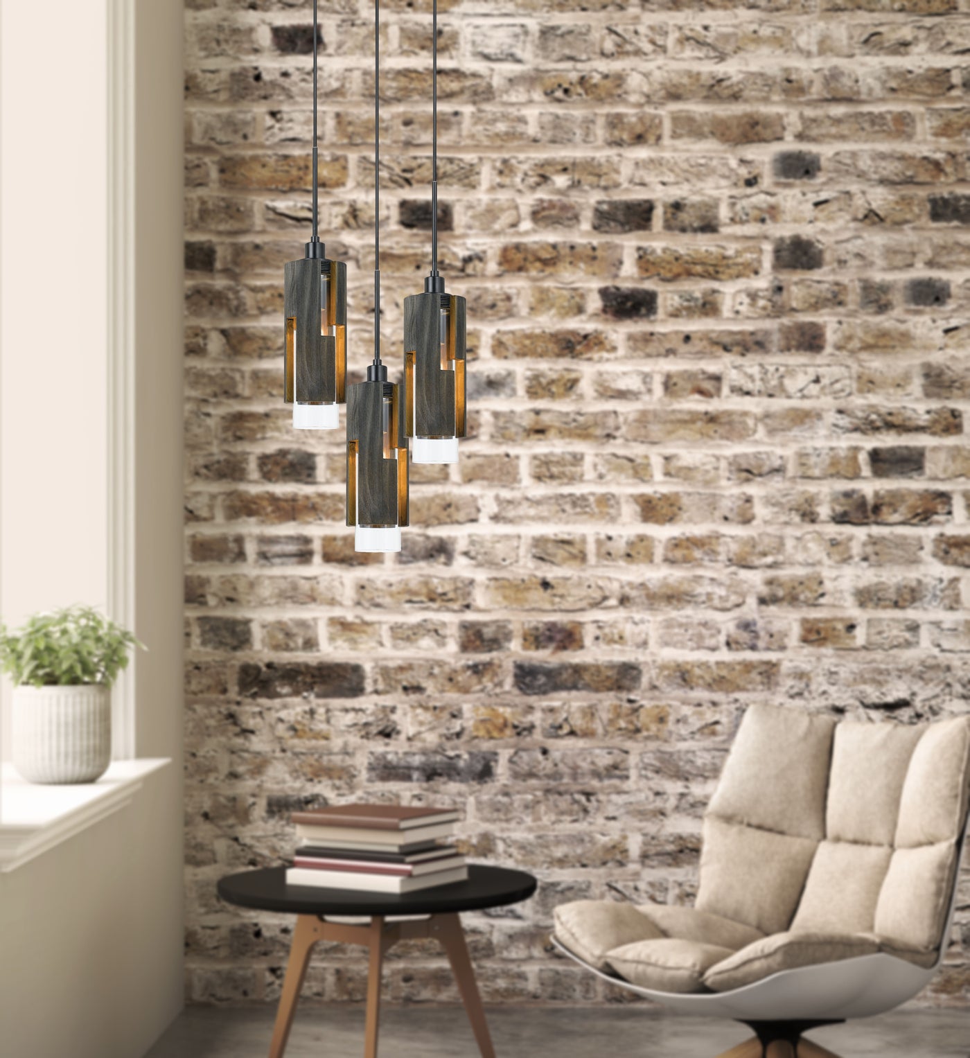 60W X 3 REGGIO WOOD PENDANT GLASS FIXTURE (EDISON BULBS NOT INCLUDED) Chandelier Cal Lighting