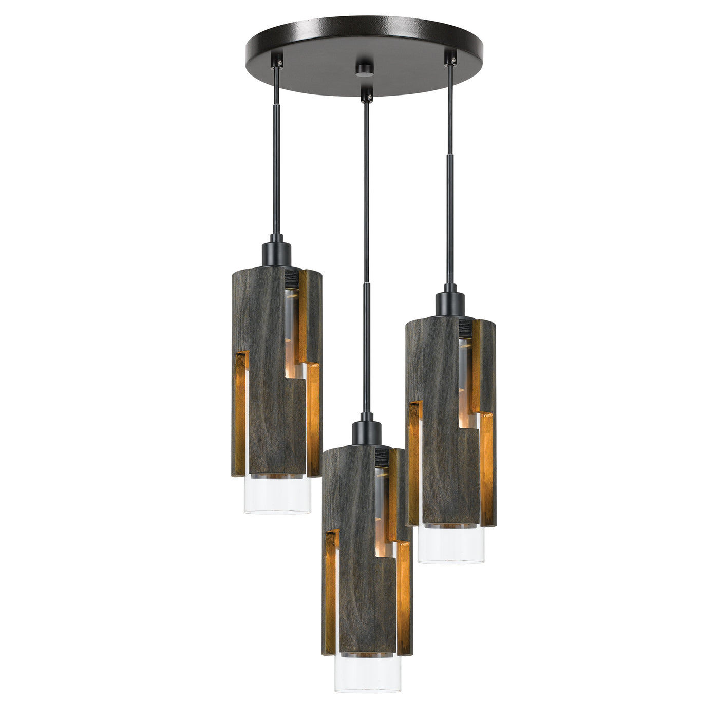 60W X 3 REGGIO WOOD PENDANT GLASS FIXTURE (EDISON BULBS NOT INCLUDED) Chandelier Cal Lighting