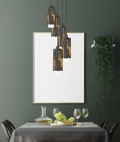 60W X 5 REGGIO WOOD PENDANT GLASS FIXTURE (EDISON BULBS NOT INCLUDED) Chandelier Cal Lighting