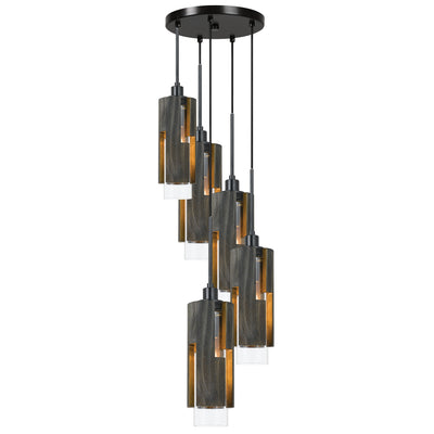 60W X 5 REGGIO WOOD PENDANT GLASS FIXTURE (EDISON BULBS NOT INCLUDED) Chandelier Cal Lighting