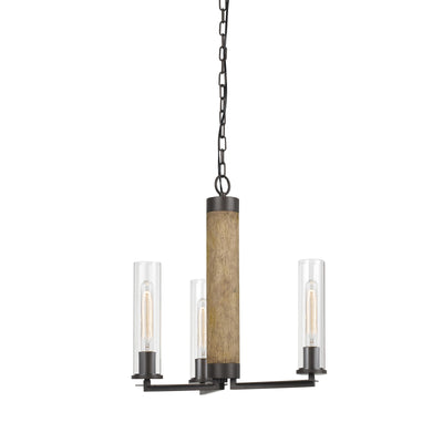 60W X 3 SILVERTON METAL/WOOD 3 LIGHT CHANDELIER WITH GLASS SHADES. (EDISON BULBS INCLUDED) Chandelier Cal Lighting