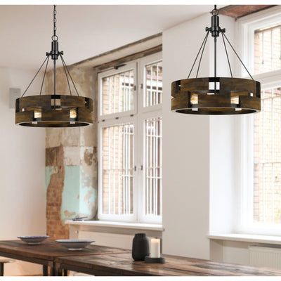 60W X 3 BRADFORD METAL AND WOOD CHANDELIER (EDISON BULBS NOT INCLUDED) Chandelier Cal Lighting