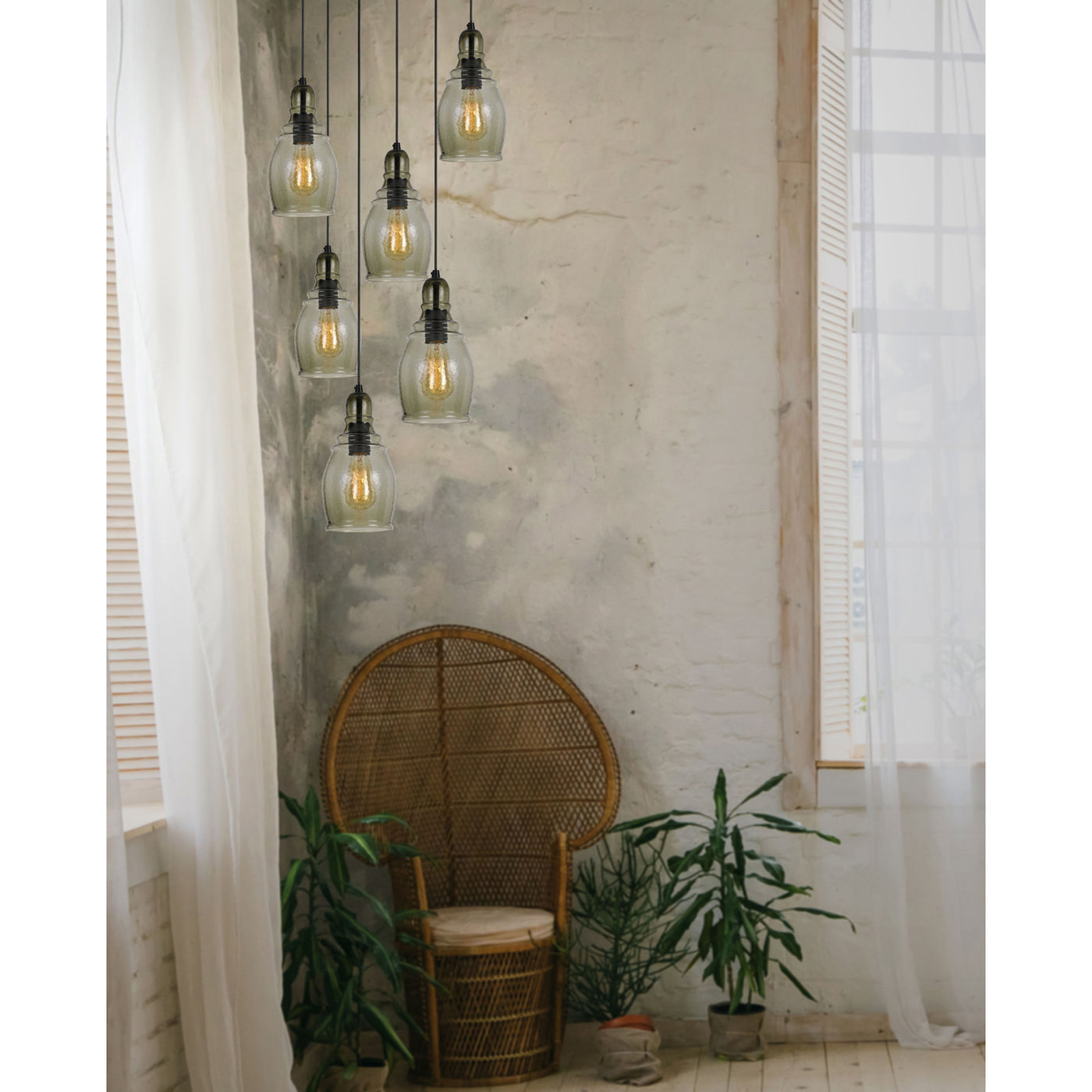 60W ACCERA RIPPLED GLASS PENDANT (EDISON BULB NOT INCLUDED) Pendant Cal Lighting