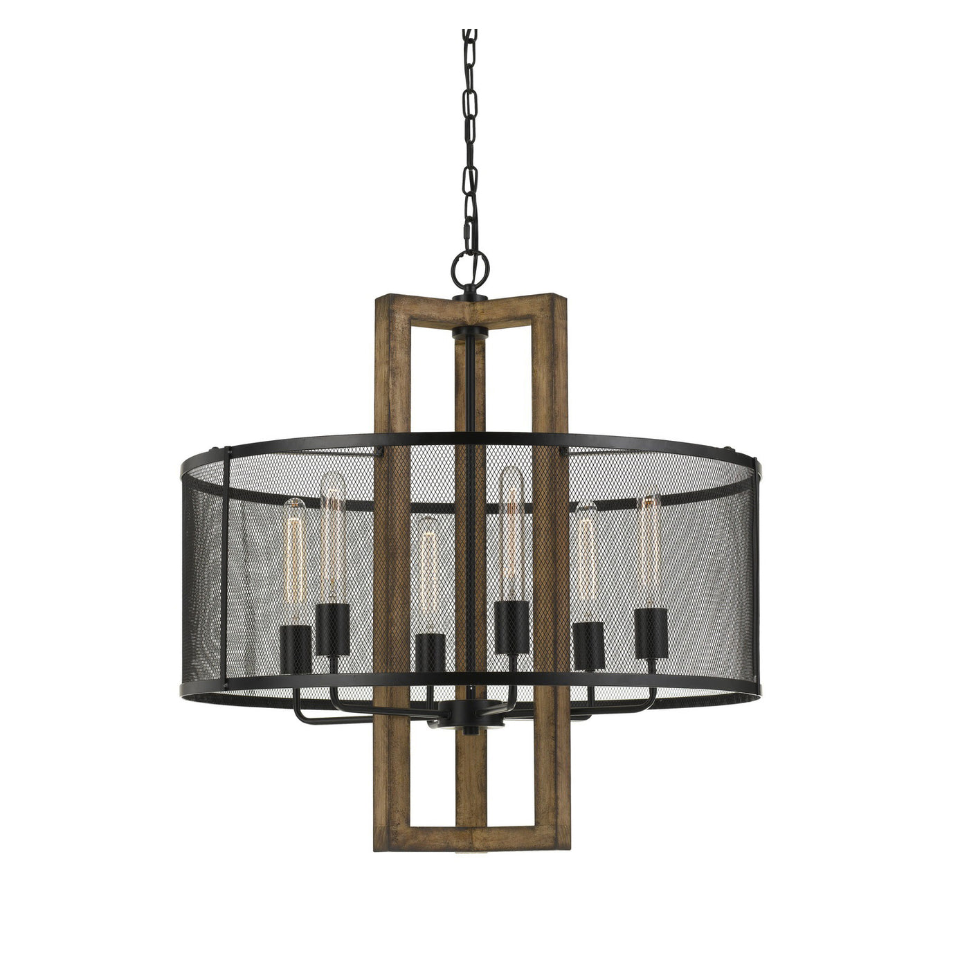 60W X 6 MONZA WOOD CHANDELIER WITH MESH SHADE (EDISON BULBS NOT INCLUDED) Chandelier Cal Lighting