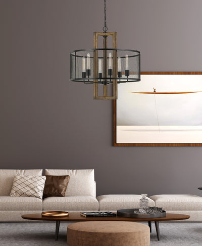 60W X 6 MONZA WOOD CHANDELIER WITH MESH SHADE (EDISON BULBS NOT INCLUDED) Chandelier Cal Lighting