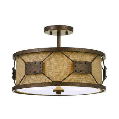 60W X 3 RAGUSA METAL 2 IN 1 PENDANT/SEMI FLUSH MOUNT FIXTURE WITH BURLAP SHADE Pendant Cal Lighting