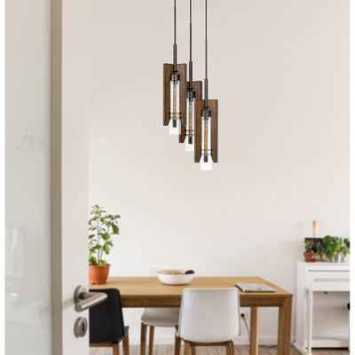 60W X 3 ALMERIA WOOD/GLASS 3 LIGHT PENDANT FIXTURE (EDISON BULBS NOT INCLUDED) Pendant Cal Lighting