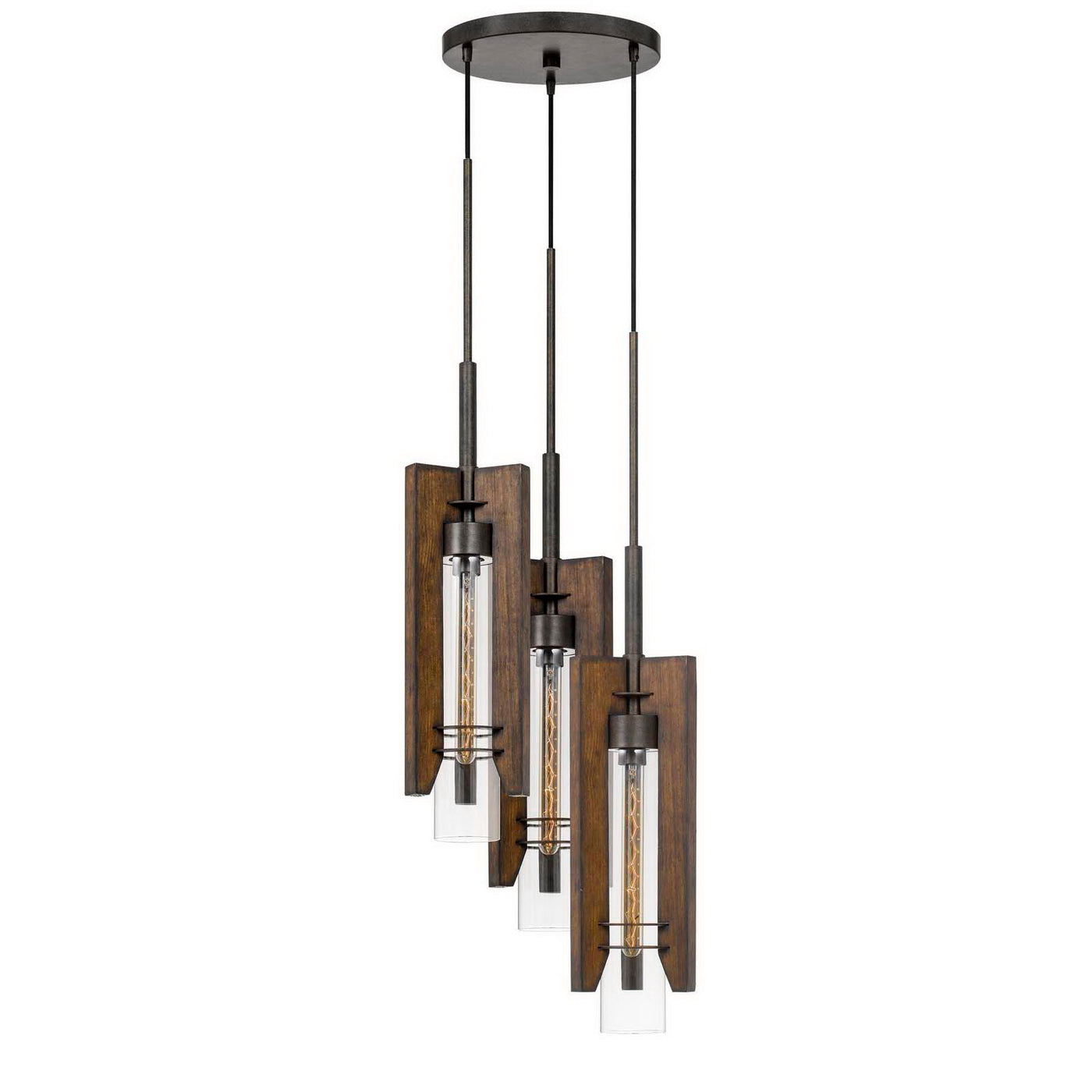 60W X 3 ALMERIA WOOD/GLASS 3 LIGHT PENDANT FIXTURE (EDISON BULBS NOT INCLUDED) Pendant Cal Lighting