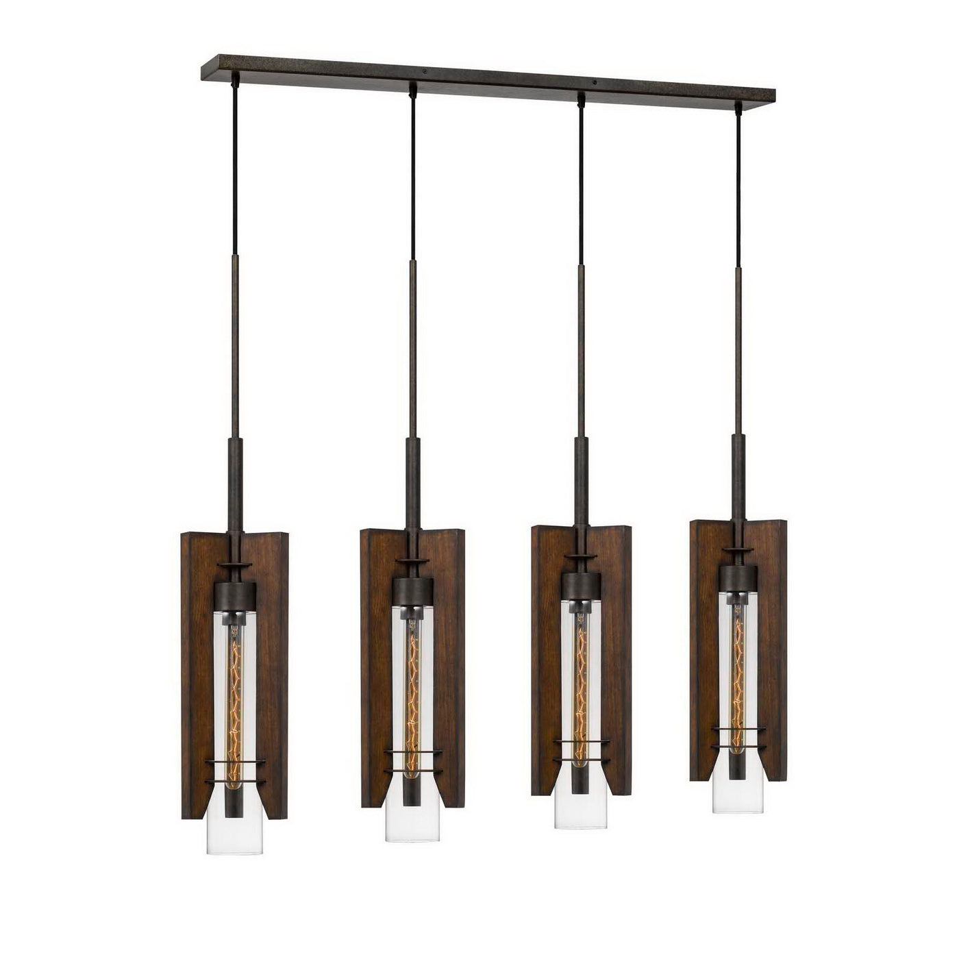 60W X 3 ALMERIA WOOD/GLASS 4 LIGHT PENDANT FIXTURE (EDISON BULBS NOT INCLUDED) Pendant Cal Lighting