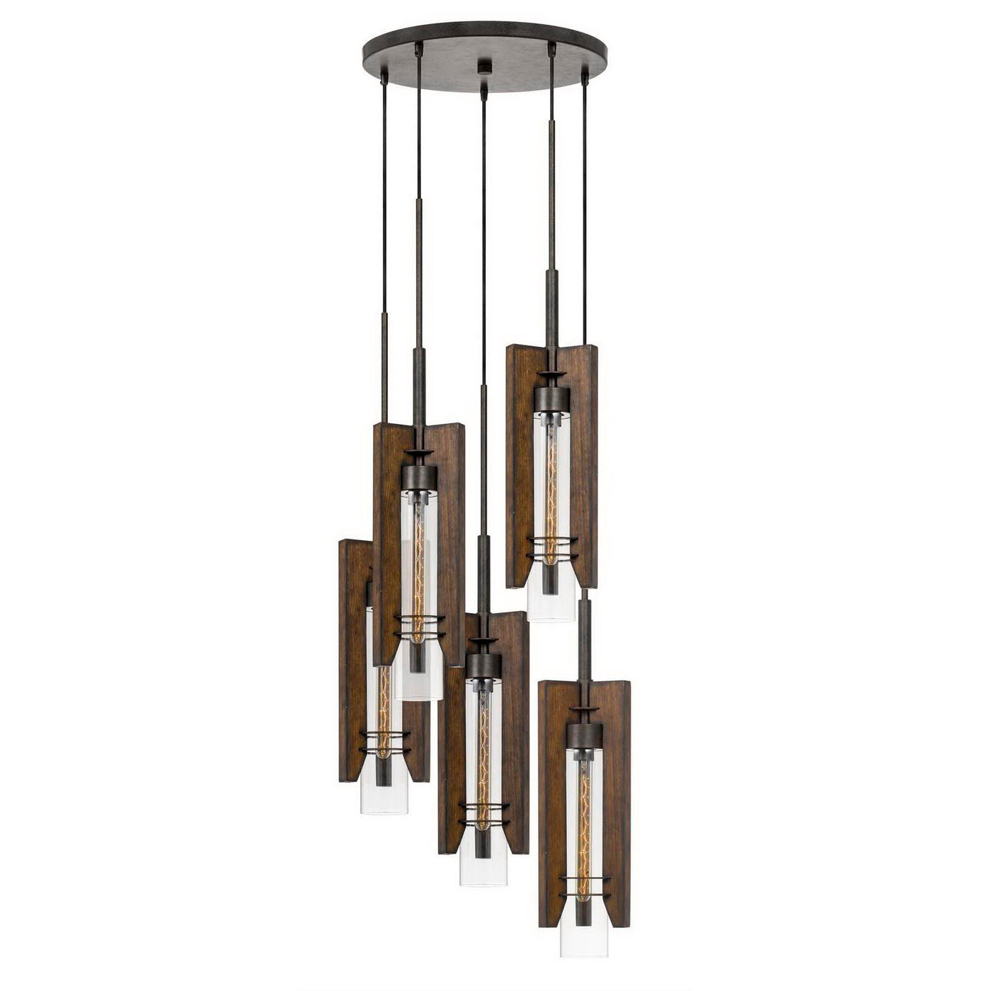 60W X 3 ALMERIA WOOD/GLASS 4 LIGHT PENDANT FIXTURE (EDISON BULBS NOT INCLUDED) Pendant Cal Lighting