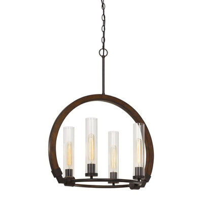 60W X 4 SULMONA WOOD/METAL CHANDELIER WITH GLASS SHADE (EDISON BULBS NOT INLCLUDED) Chandelier Cal Lighting