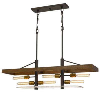 CRAIOVA 60W X 6 PINE WOOD ISLAND CHANDELIER WITH HAND CRAFTED GLASS (EDISON BULBS NOT INCLUDED) Chandelier Cal Lighting