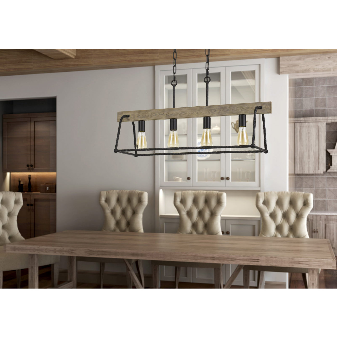 LOCKPORT HANG FORGED METAL/WOOD ISLAND CHANDELIER (EDISON BULBS NOT INCLUDED) Chandelier Cal Lighting