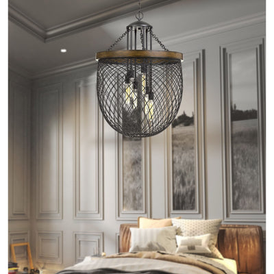 MARION METAL/WOOD MESH SHADE CHANDELIER (EDISON BULBS NOT INCLUDED) Chandelier Cal Lighting