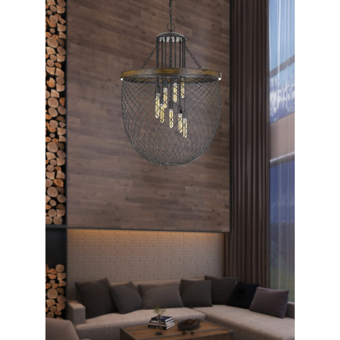 MARION METAL/WOOD MESH SHADE CHANDELIER (EDISON BULBS NOT INCLUDED) Chandelier Cal Lighting