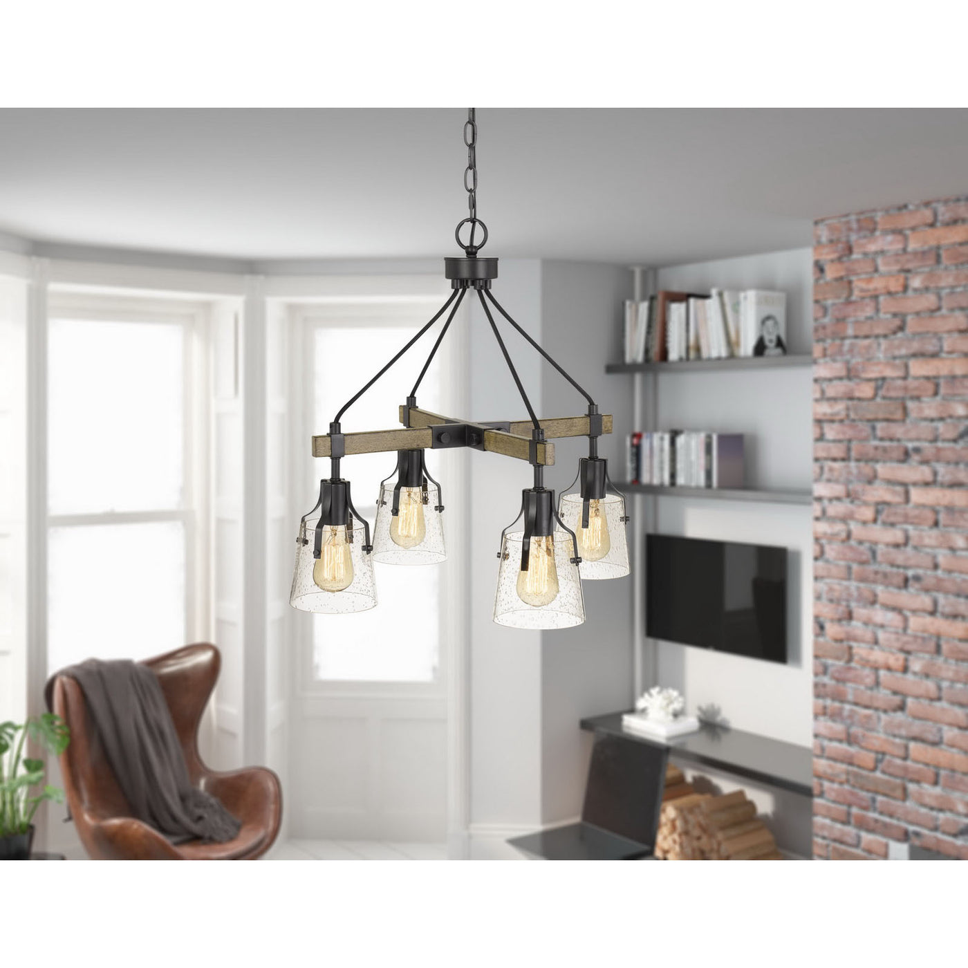 60W X 4 AOSTA METAL CHANDELIER WITH BUBBLED GLASS SHADES (EDISON BULBS ARE NOT INCLUDED) Chandelier Cal Lighting