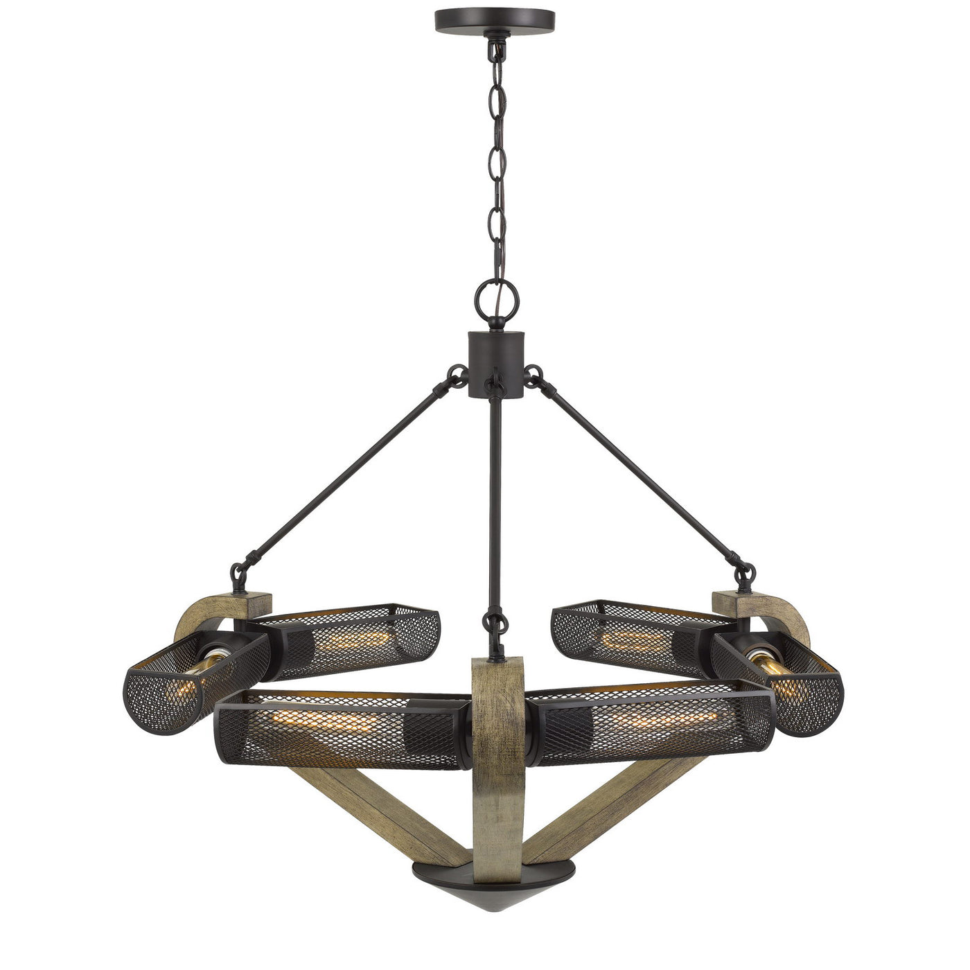 60W X 6 BADEN METAL/WOOD CHANDELIER WITH MESH SHADES (EDISON BULBS ARE NOT INCLUDED) Chandelier Cal Lighting