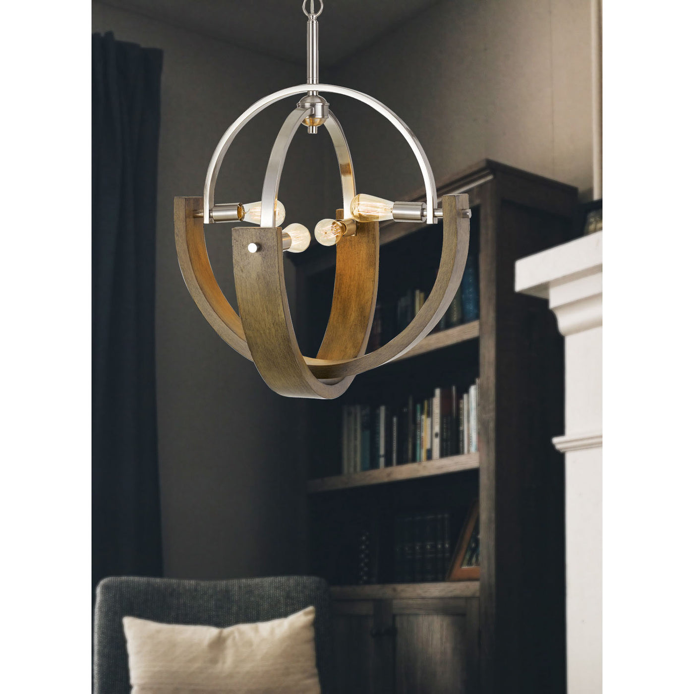 60W X 4 RAUMA METAL/WOOD CHANDELIER (EDISON BULBS ARE NOT INCLUDED) Chandelier Cal Lighting