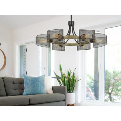 60W X 6 DRONTEN METAL/WOOD CHANDELIER WITH MESH SHADES (EDISON BULBS ARE NOT INCLUDED) Chandelier Cal Lighting