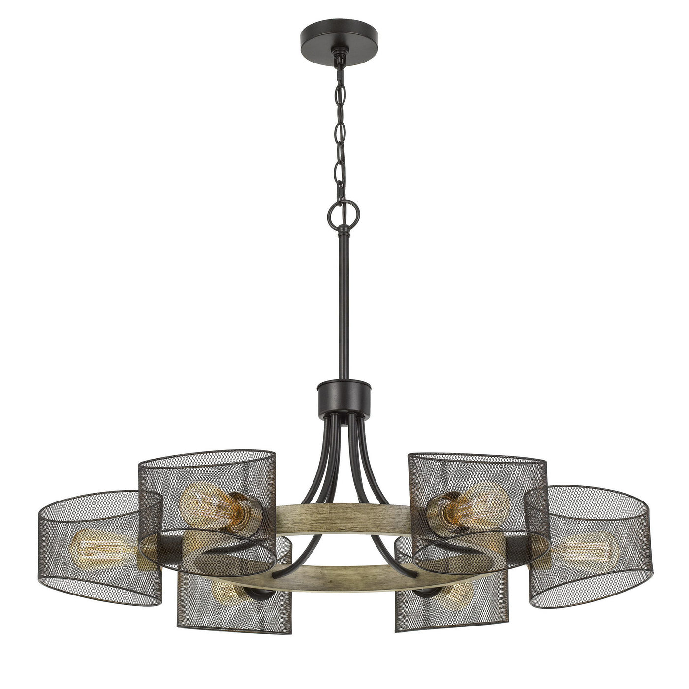 60W X 6 DRONTEN METAL/WOOD CHANDELIER WITH MESH SHADES (EDISON BULBS ARE NOT INCLUDED) Chandelier Cal Lighting