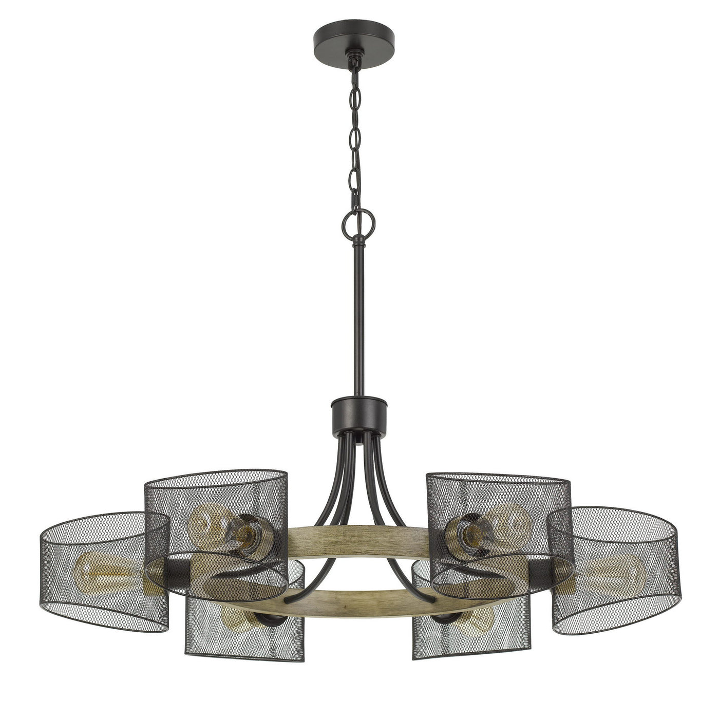 60W X 6 DRONTEN METAL/WOOD CHANDELIER WITH MESH SHADES (EDISON BULBS ARE NOT INCLUDED) Chandelier Cal Lighting