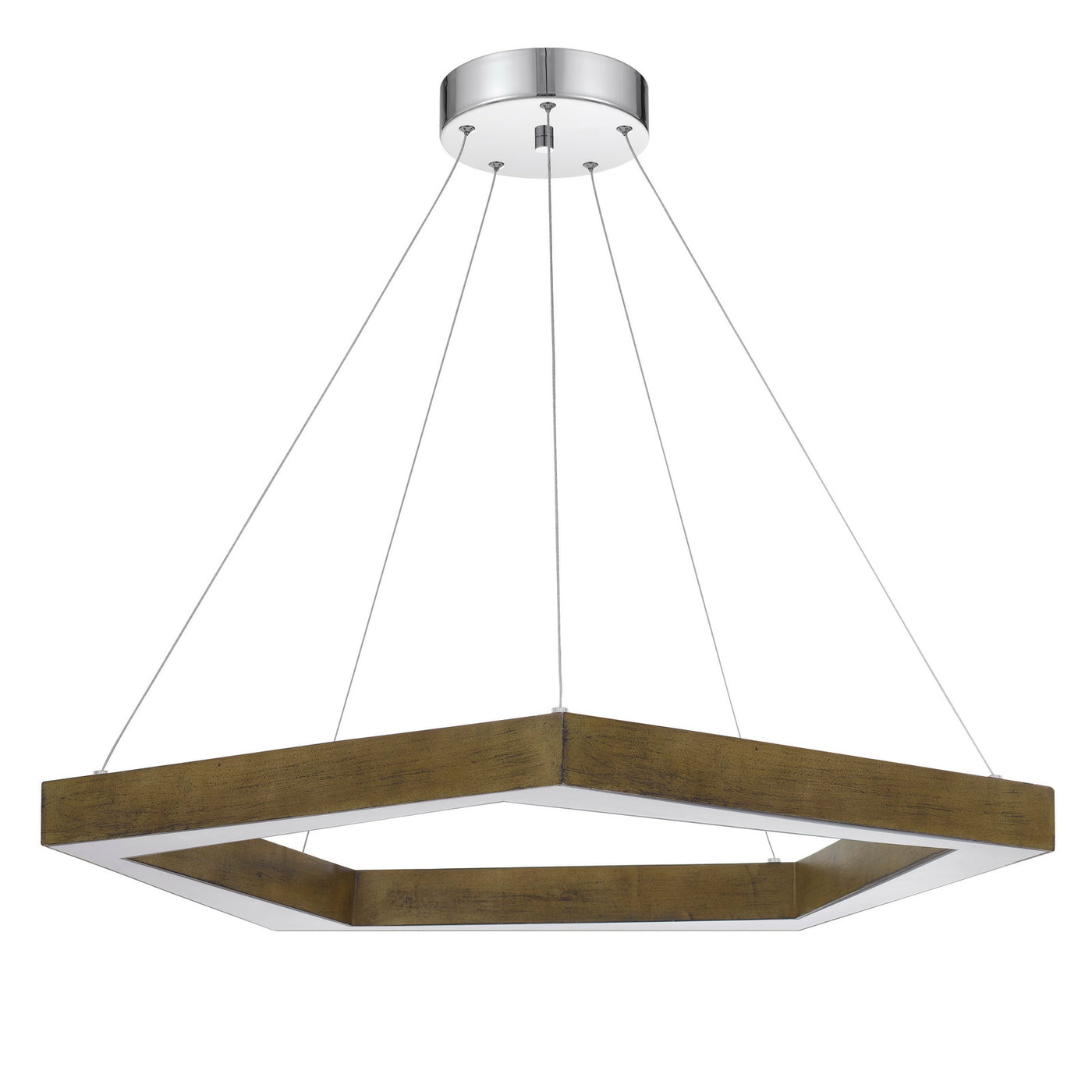 METZ DIMMABLE INTEGRATED LED POLYGON PINE WOOD PENDANT FIXTURE. 38W, 3000 LUMEN, 3000K Chandelier Cal Lighting