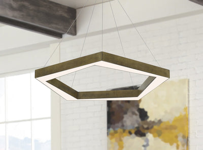 METZ DIMMABLE INTEGRATED LED POLYGON PINE WOOD PENDANT FIXTURE. 38W, 3000 LUMEN, 3000K Chandelier Cal Lighting