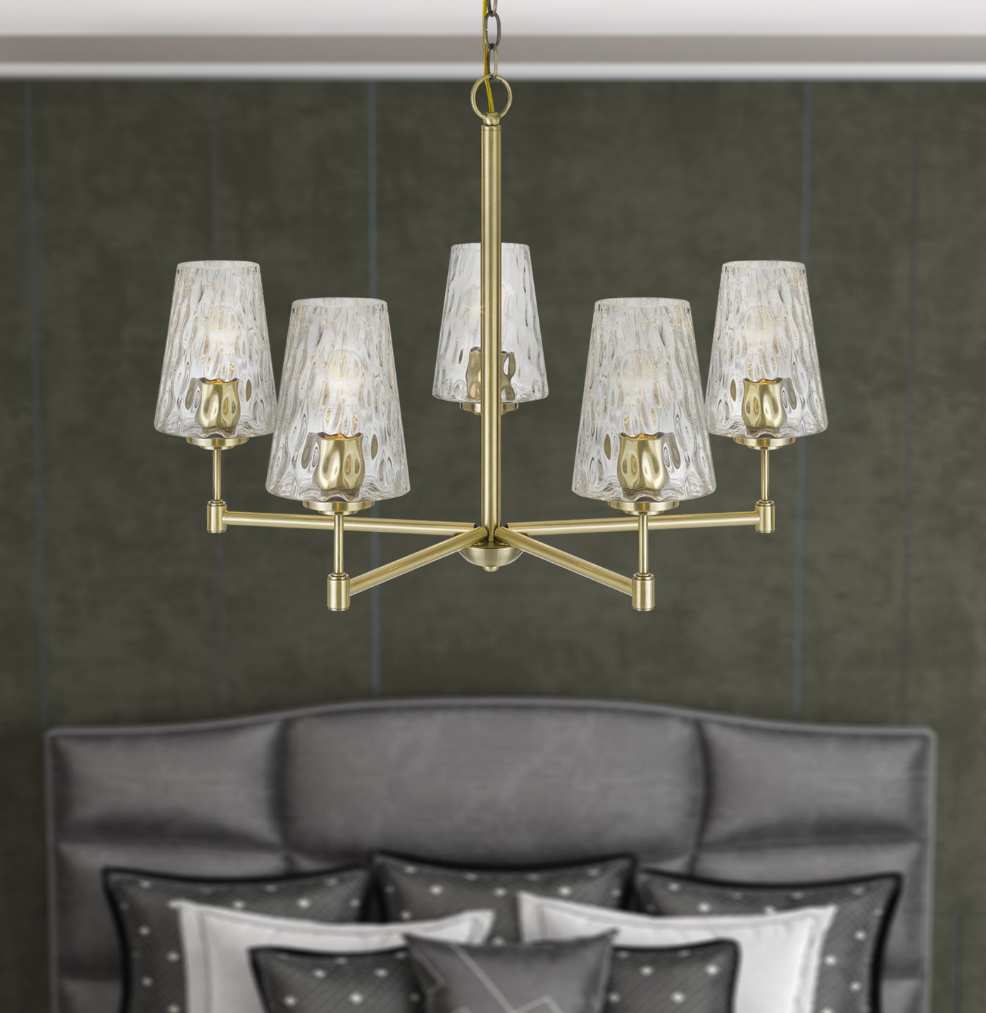 60W X 5 CRESTWOOD METAL CHANDELIER WITH TEXTURED GLASS SHADES Chandelier Cal Lighting