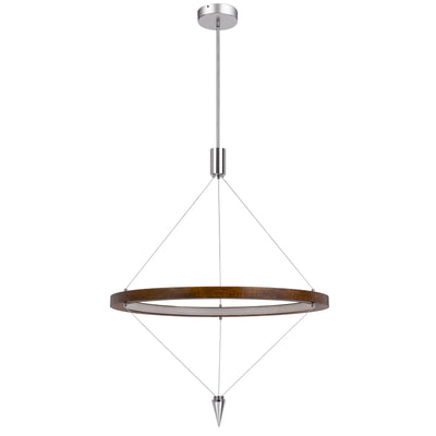 Viterbo integrated dimmable LED pine wood pendant fixture with suspended steel braided wire. 24W, 1920 lumen, 3000K Chandelier Cal Lighting