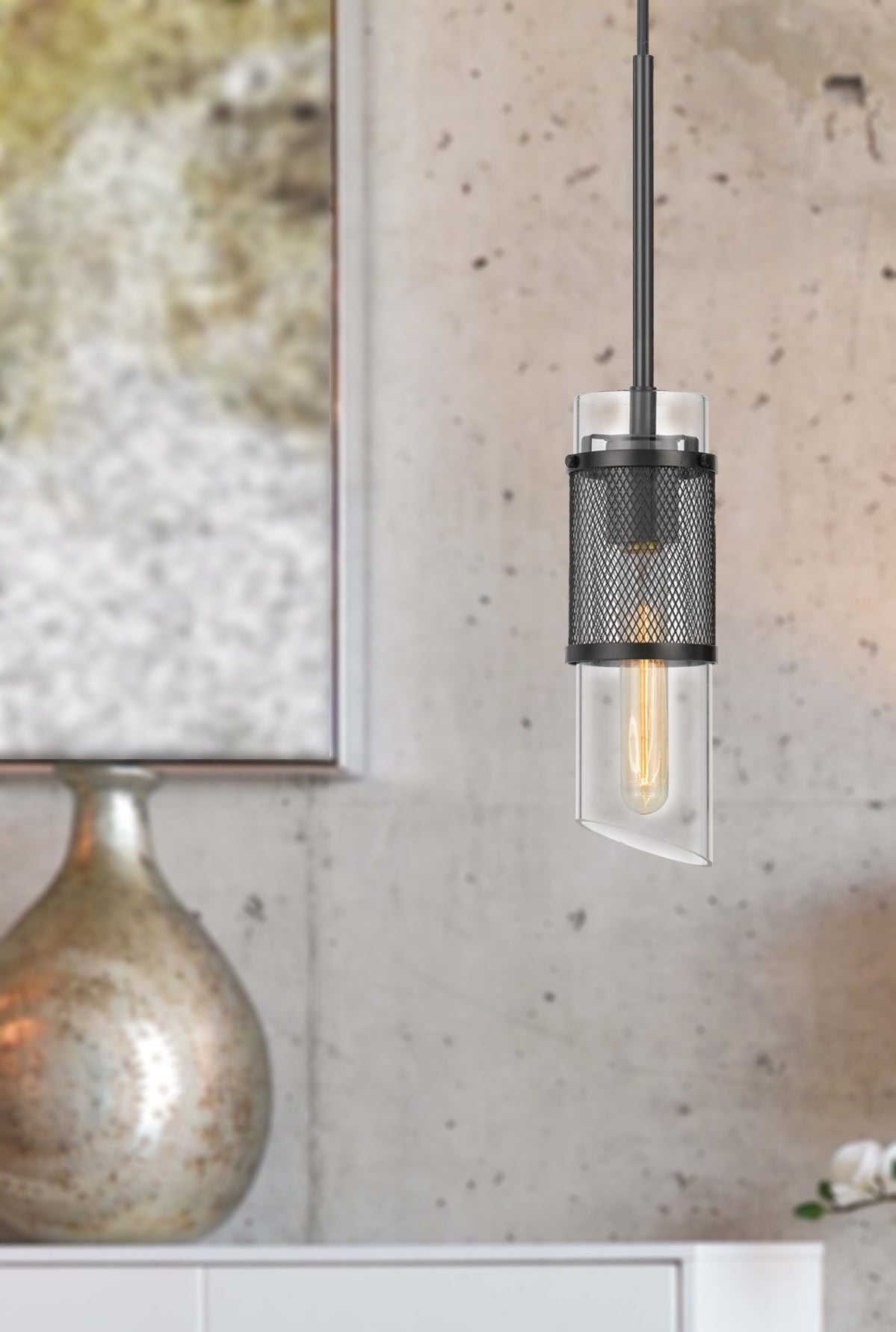 60W SAVONA DOUBLE LAYER GLASS/METAL MINI PENDANT WITH MESH METAL SHADE. (EDISON BULB NOT INCLUDED) Pendant Cal Lighting