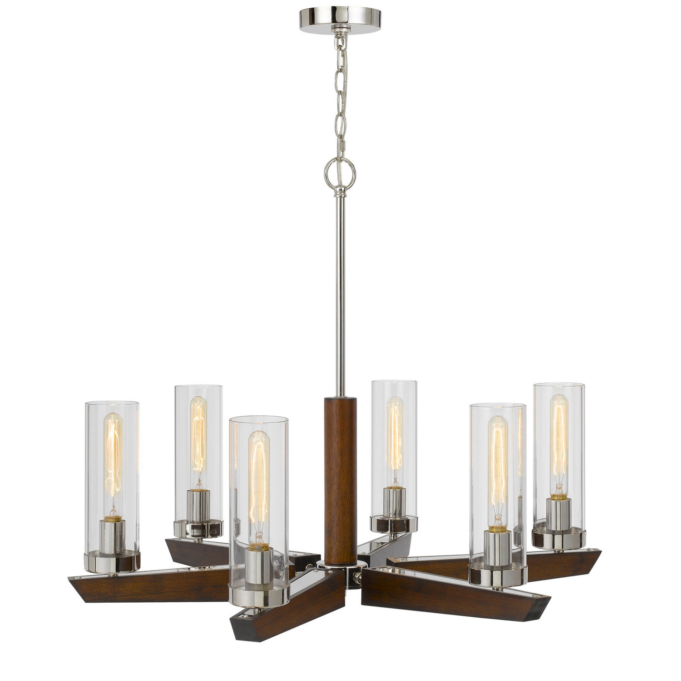 60W X 6 ERCOLANO PINE WOOD/METAL CHANDELIER WITH CLEAR GLASS SHADE (EDISON BULBS NOT INCLUDED) Chandelier Cal Lighting