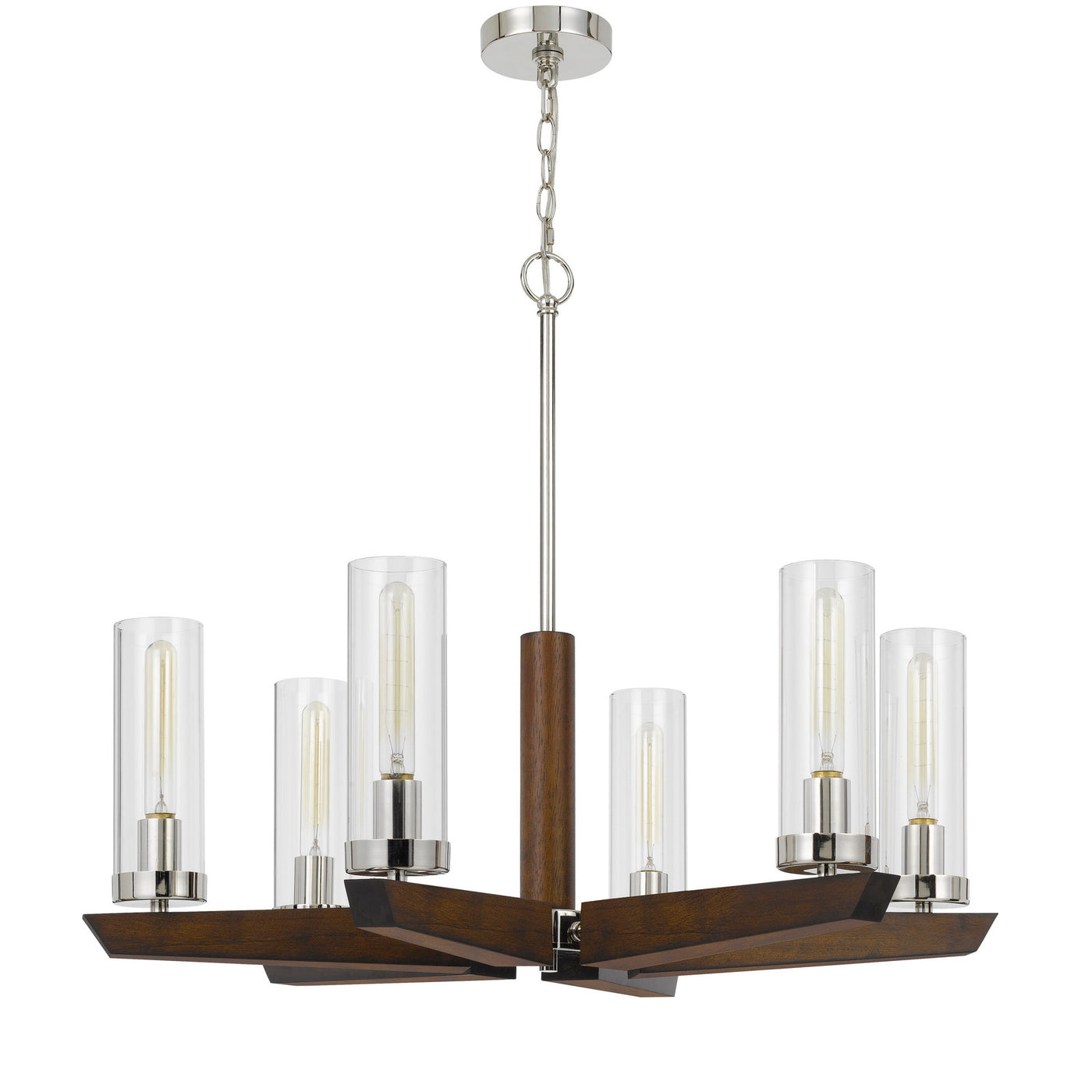 60W X 6 ERCOLANO PINE WOOD/METAL CHANDELIER WITH CLEAR GLASS SHADE (EDISON BULBS NOT INCLUDED) Chandelier Cal Lighting