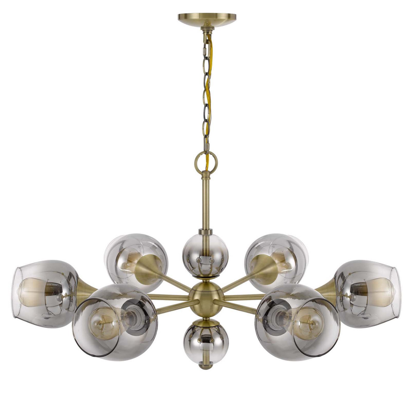 60W X 6 PENDLETON METAL CHANDELIER WITH ELECTORAL PLATED SMOKED GLASS SHADES Chandelier Cal Lighting