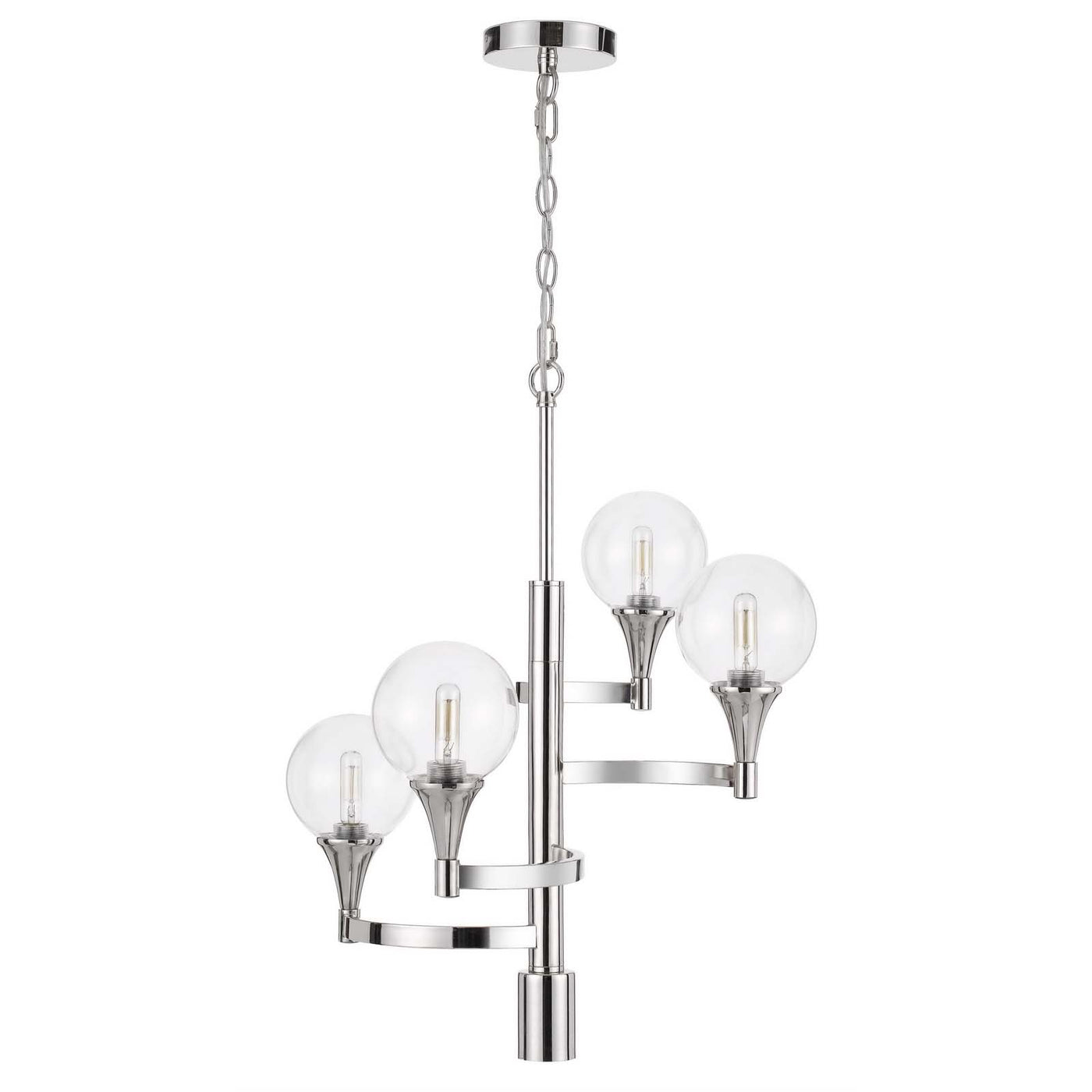 15W X 4 MILBANK METAL CHANDELIER WITH A 3K GU10 LED 6W DOWNLIGHT (ONLY DOWN LIGHT GU10 BULB INCLUDED) CLEAR ROUND GLASS SHADES Chandelier Cal Lighting