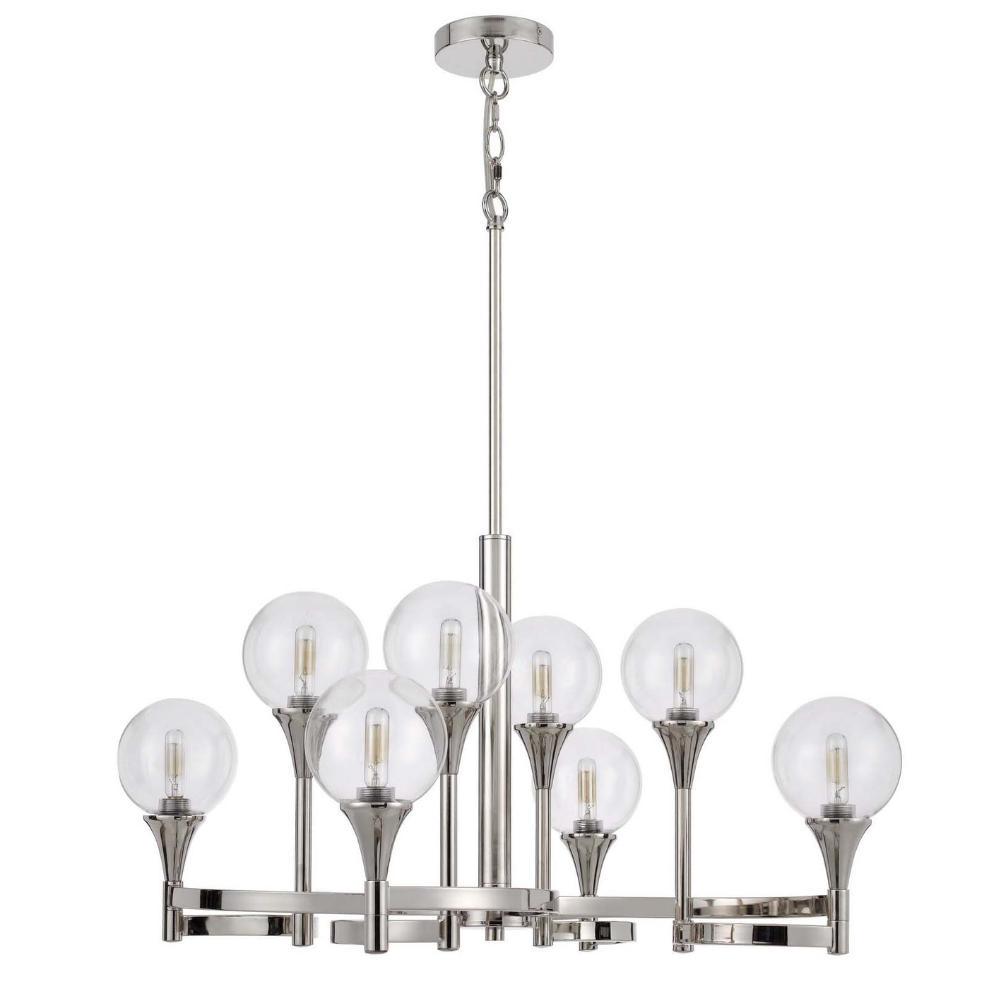 15W X 8 MILBANK METAL CHANDELIER AND CLEAR ROUND GLASS SHADES Chandelier Cal Lighting