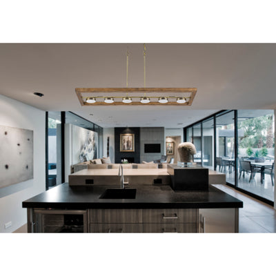 5W X 6, 30W, 3000K, 2200 LUMEN KELSO DIMMABLE INTERGRATED LED RUBBER WOOD ISLAND CHANDELIER Linear Cal Lighting