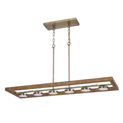 5W X 6, 30W, 3000K, 2200 LUMEN KELSO DIMMABLE INTERGRATED LED RUBBER WOOD ISLAND CHANDELIER Linear Cal Lighting